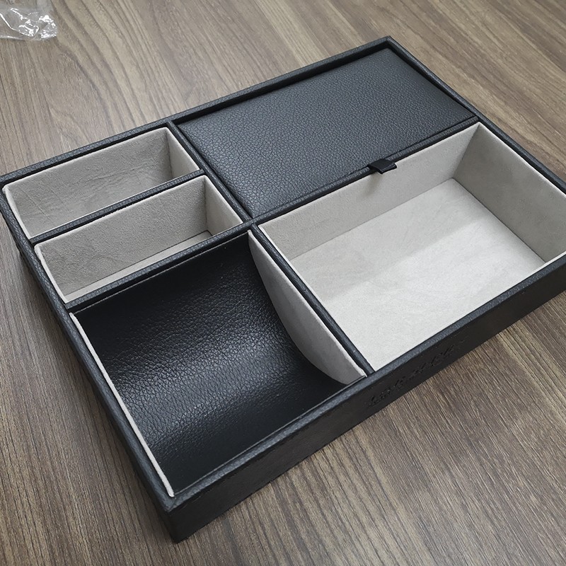 Desk Tray Manufacturer - Custom Black PU Leather Valet Organizer