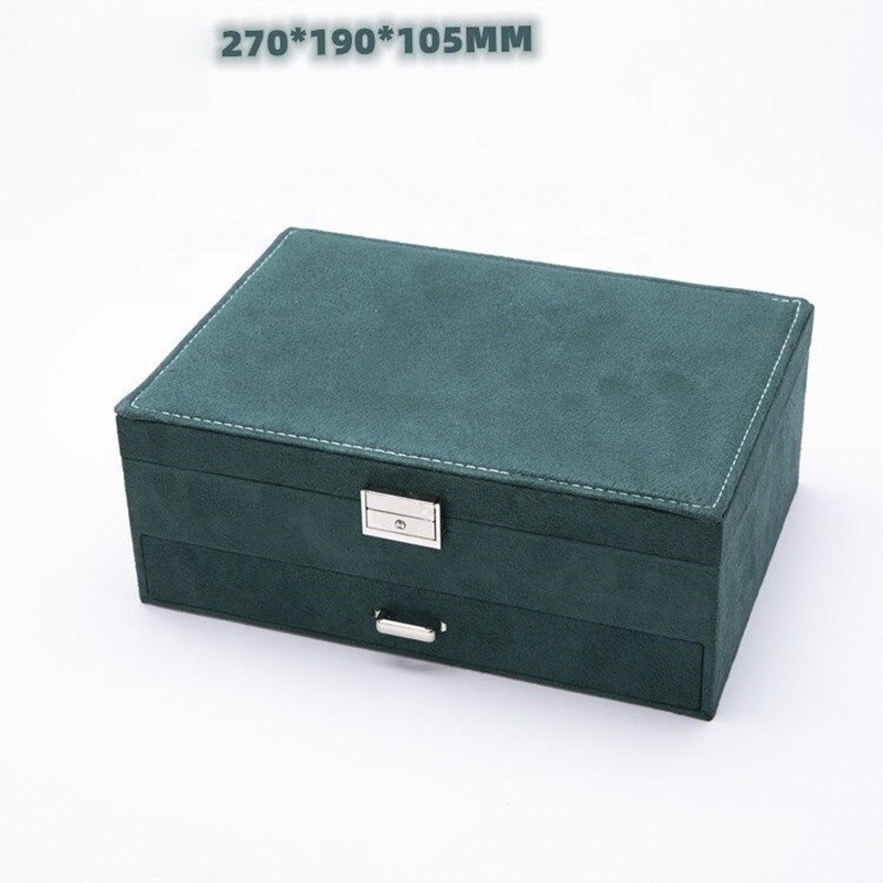Women's Jewelry Case Manufacturer - Wholesale Large Green Suede with Lock