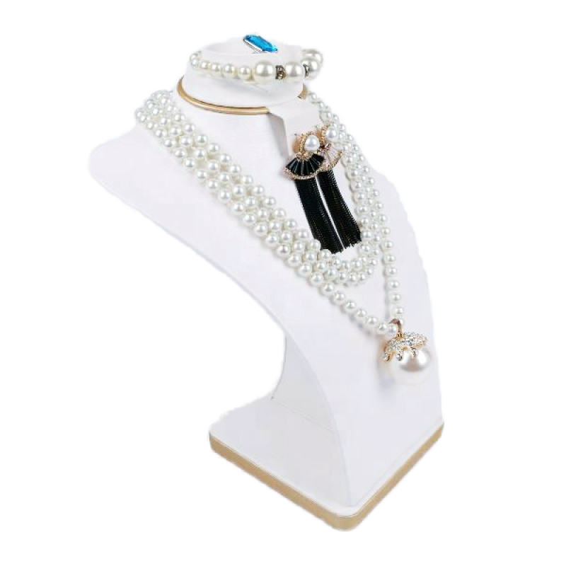 Jewelry Display Bust Manufacturer - White Leather Necklace Bangle Stand