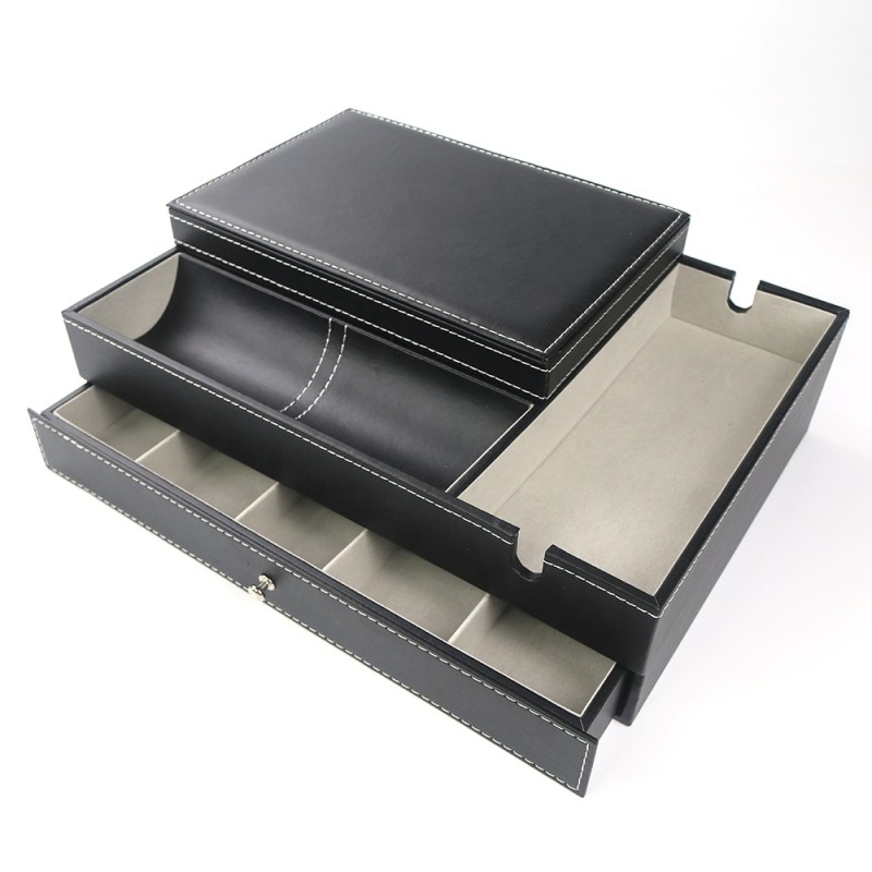 Valet Tray Manufacturer - Custom Double Tier PU Leather Organizer