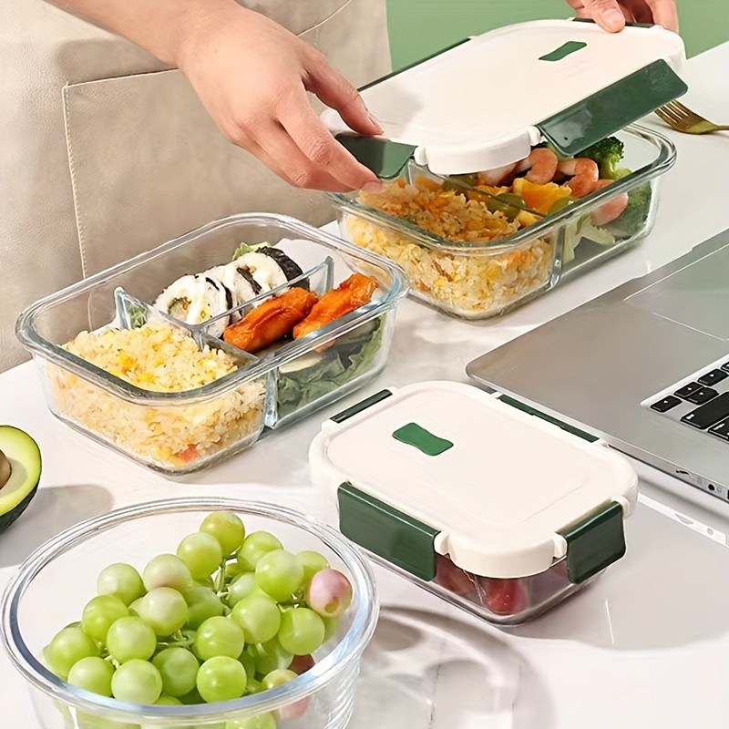 Meal Prep Container Manufacturer - Rectangle 3 Grids Borosilicate Glass