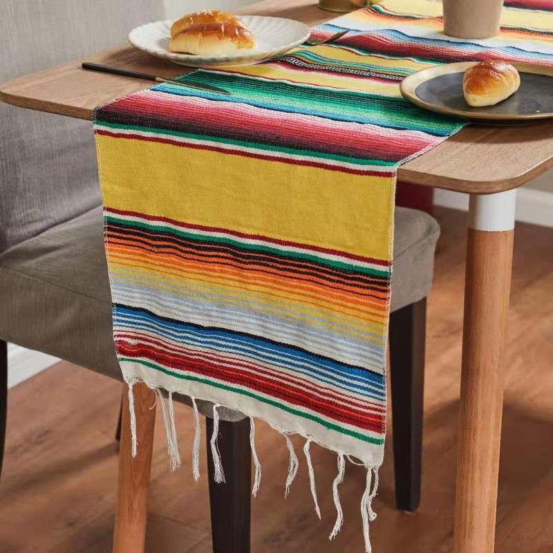 Mexican Table Runner Factory - Rainbow Stripe Tassel Wedding Decor