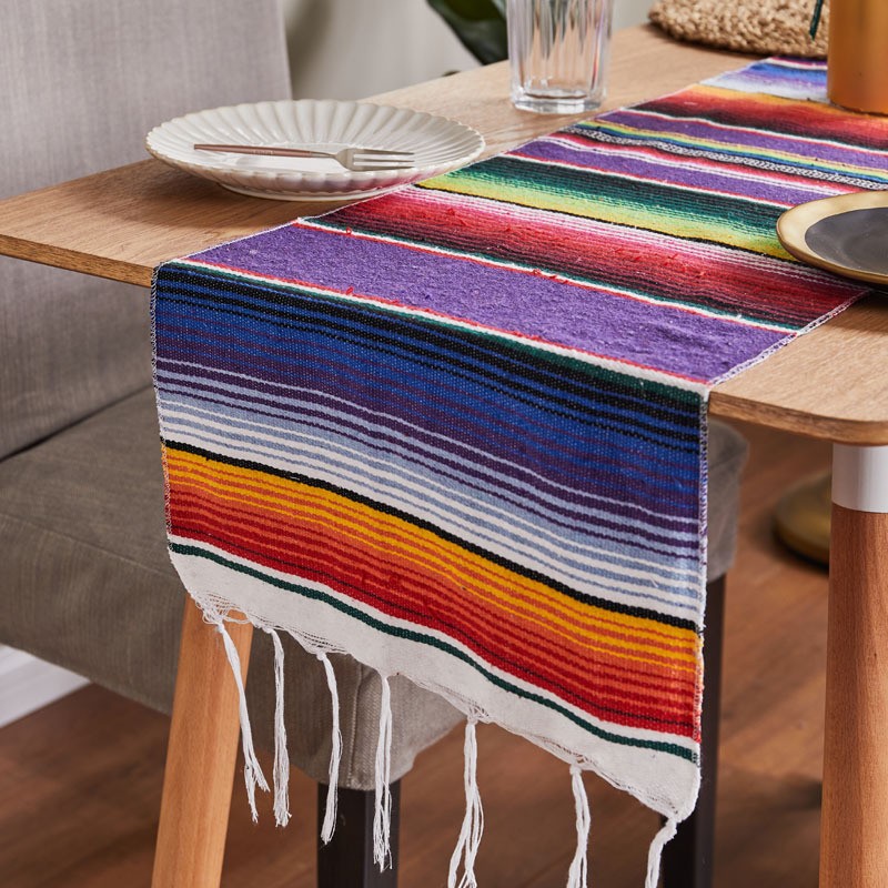Mexican Table Runner Factory - Rainbow Stripe Tassel Wedding Decor