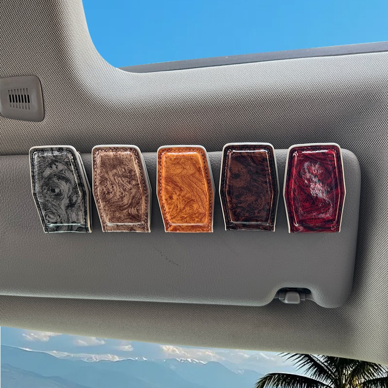Glasses Clip Manufacturer - Wood Grain Leather Sunshade Ticket Clip