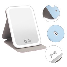 LED Desktop Mirror Supplier - Portable Folding LED Lighted 3 Colors USB Rechargeable