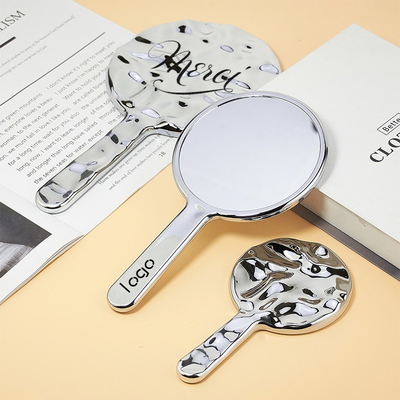 Handheld Mirror Manufacturer - Portable Luxury Round Silver Plastic Frame Irregular