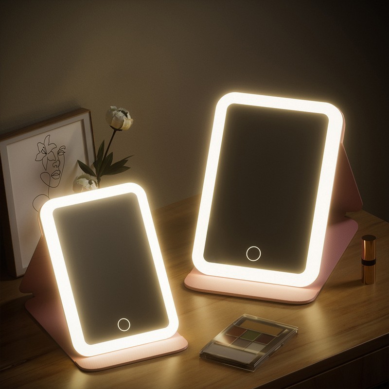 LED Desktop Mirror Factory - Portable Custom Logo LED 3 Color Touch Screen USB