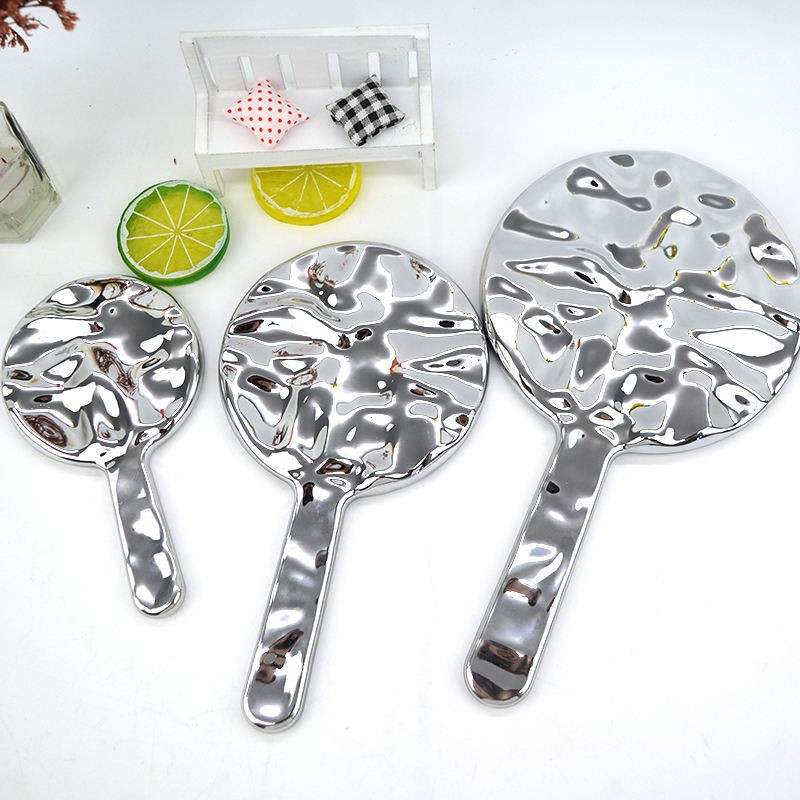 Handheld Mirror Manufacturer - Portable Luxury Round Silver Plastic Frame Irregular