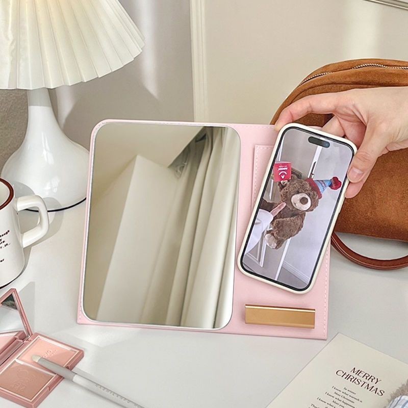 Desktop Mirror Manufacturer - Luxury Leather Personalized with Mobile Phone Stand