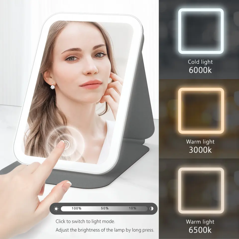 LED Makeup Mirror Supplier - Custom LED Three Color Touch Screen USB Rechargeable