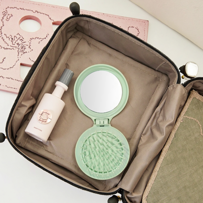 Makeup Mirror Manufacturer - Custom Logo Portable with Comb Folding Pocket Hairbrush