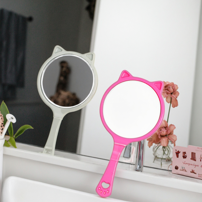 Handheld Makeup Mirror Supplier - Custom Logo Portable Cat Shaped Plastic Single Sided
