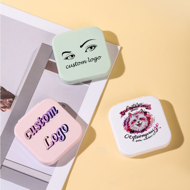 Pocket Makeup Mirror Manufacturer - Custom Logo Mini Double Sided Folding Plastic Square