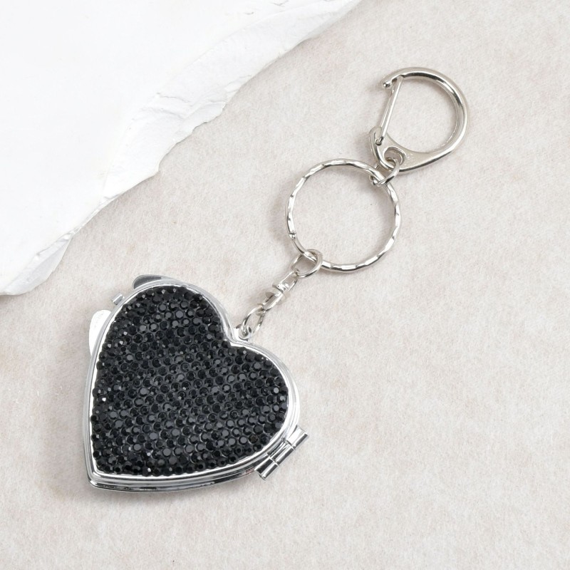 Compact Mirror Manufacturer - Stainless Steel Heart Shaped Mini Keychain Folding
