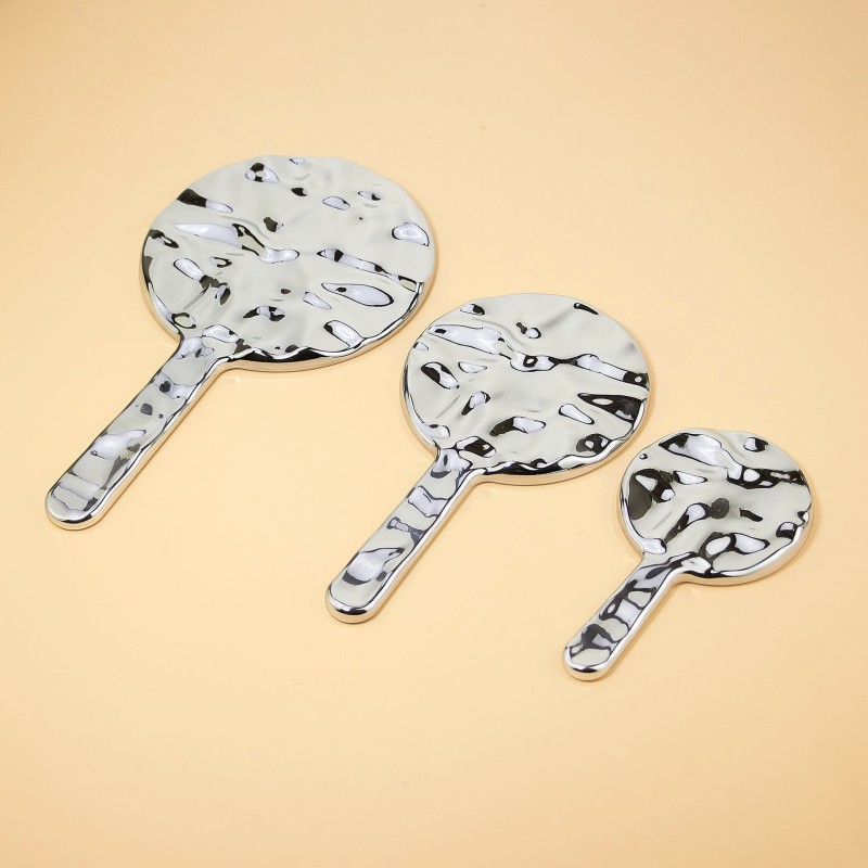 Handheld Mirror Manufacturer - Portable Luxury Round Silver Plastic Frame Irregular