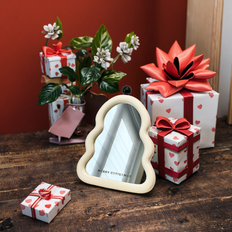 Desktop Mirror Supplier - Cute Cream Style Christmas Tree Plastic Wall Mount