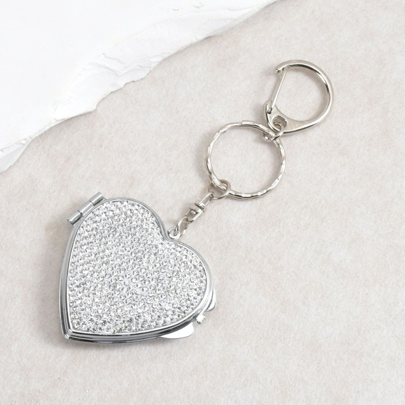 Compact Mirror Manufacturer - Stainless Steel Heart Shaped Mini Keychain Folding