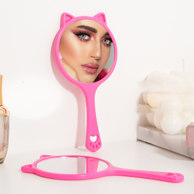 Handheld Makeup Mirror Supplier - Custom Logo Portable Cat Shaped Plastic Single Sided