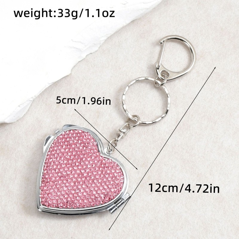 Compact Mirror Manufacturer - Stainless Steel Heart Shaped Mini Keychain Folding
