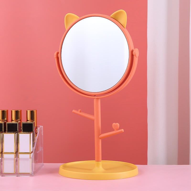 Desktop Cosmetic Mirror Manufacturer - Large Size Cute Cat Ears Rotatable Multifunctional