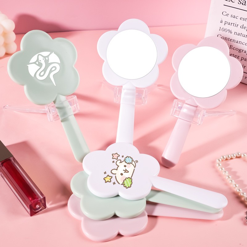Handheld Makeup Mirror Supplier - Portable Flower Shape Custom Logo Hand Handle