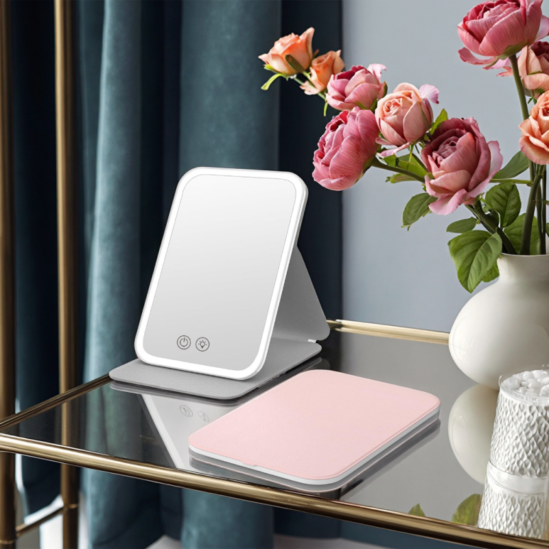 LED Desktop Mirror Supplier - Portable Folding LED Lighted 3 Colors USB Rechargeable