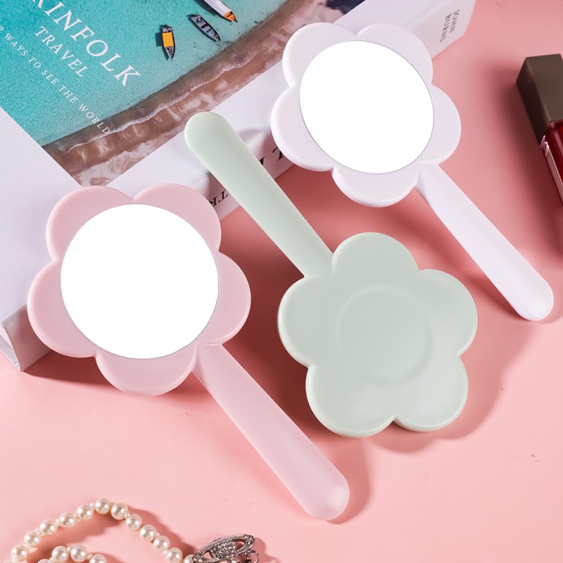Handheld Makeup Mirror Supplier - Portable Flower Shape Custom Logo Hand Handle