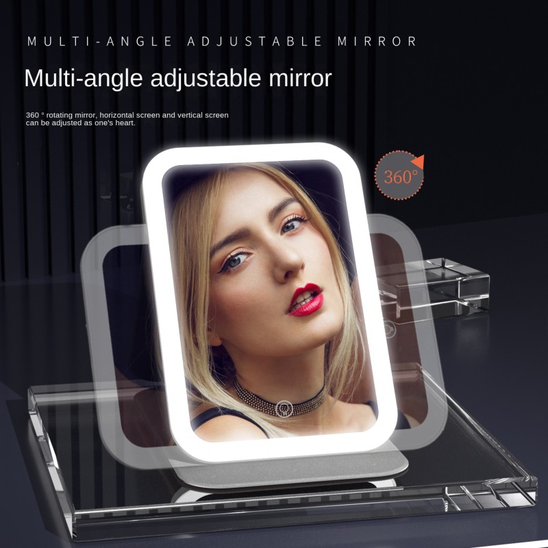 LED Desktop Mirror Supplier - Portable LED Rotating USB Rechargeable Foldable PU