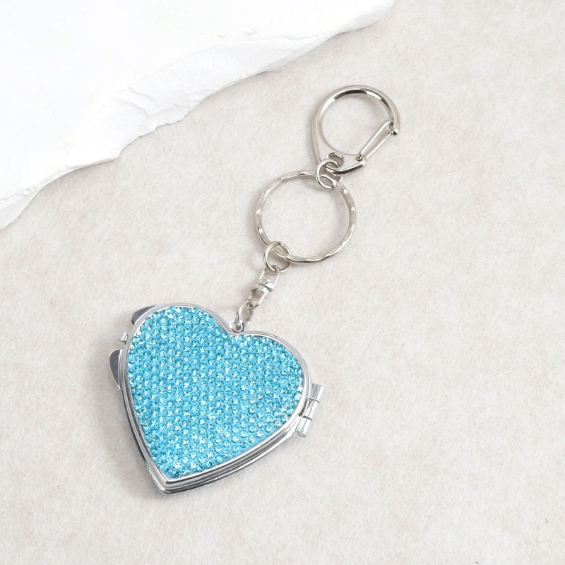 Compact Mirror Manufacturer - Stainless Steel Heart Shaped Mini Keychain Folding