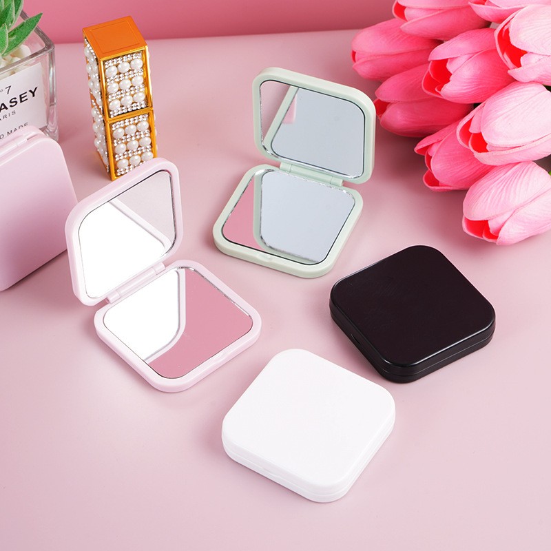 Pocket Makeup Mirror Manufacturer - Custom Logo Mini Double Sided Folding Plastic Square