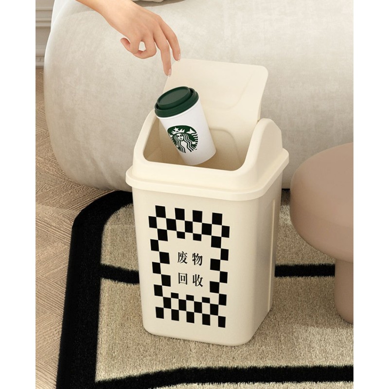 Waste Bin Manufacturer - Fashion Black White Grid PP