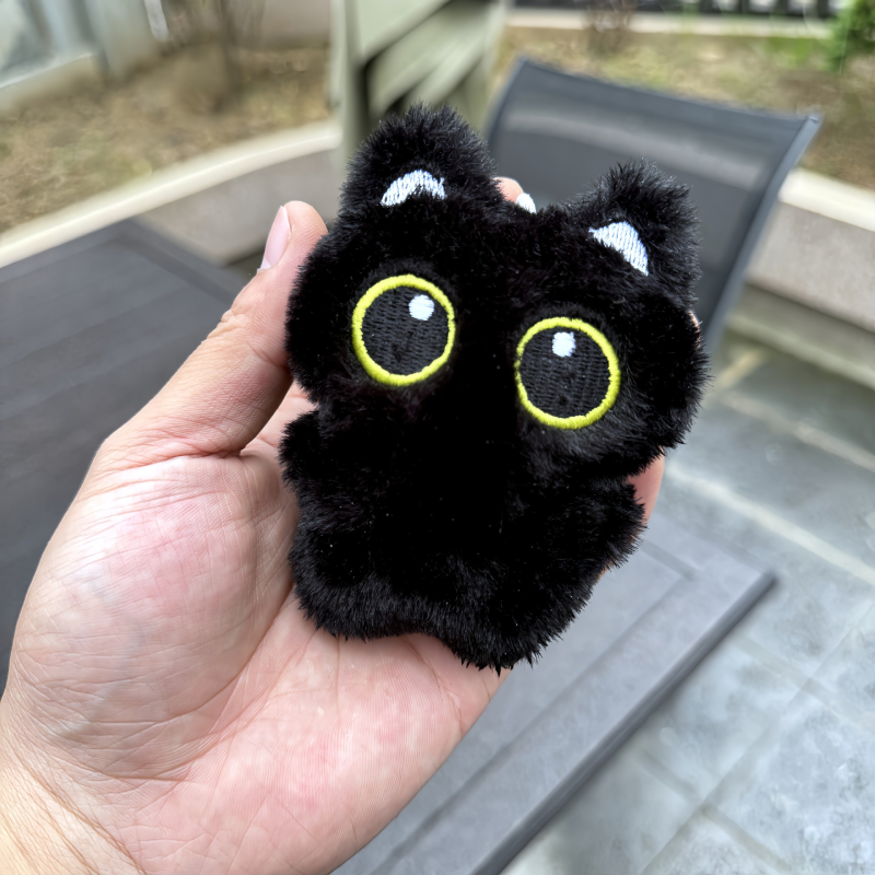 Kitten Keychain Manufacturer - Squeaky Black Big-Eyed Plush