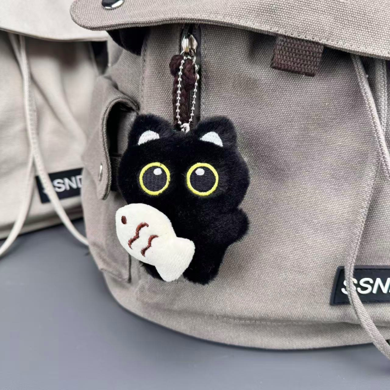 Kitten Keychain Manufacturer - Squeaky Black Big-Eyed Plush