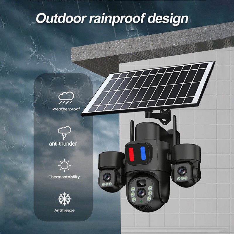 Solar WiFi Camera Supplier - Three Lens Red Blue Alarm