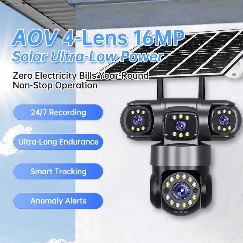 PTZ Solar Camera Factory - 4 Lens 4 Screen 24/7 Online