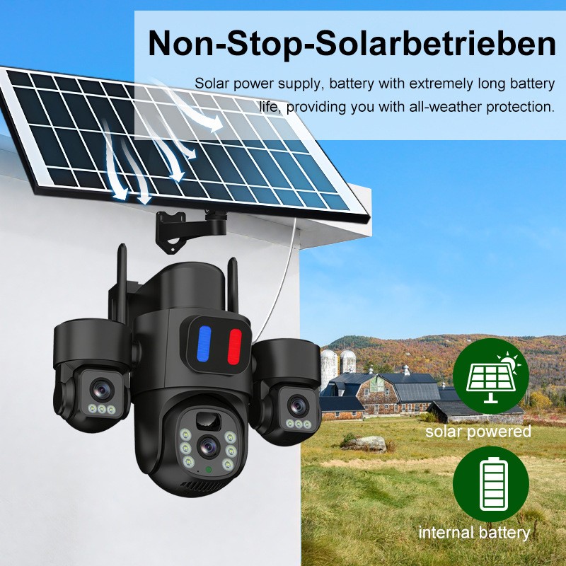 Solar WiFi Camera Supplier - Three Lens Red Blue Alarm