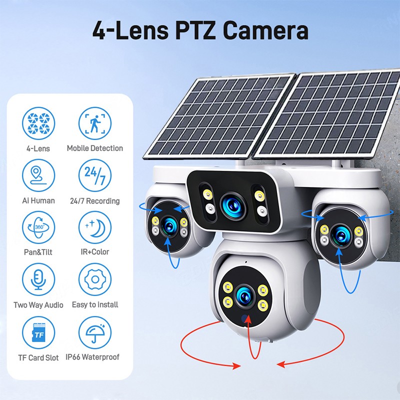 Solar Camera Factory - 4 Lens 16X Zoom IP67 Waterproof