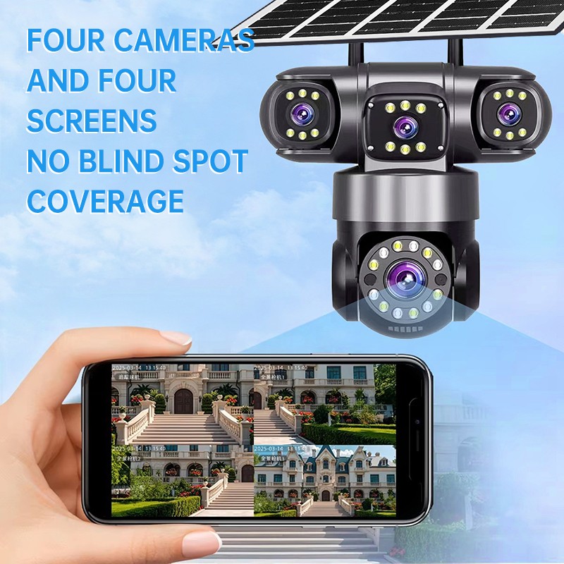 PTZ Solar Camera Factory - 4 Lens 4 Screen 24/7 Online