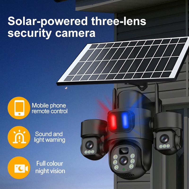 Solar WiFi Camera Supplier - Three Lens Red Blue Alarm