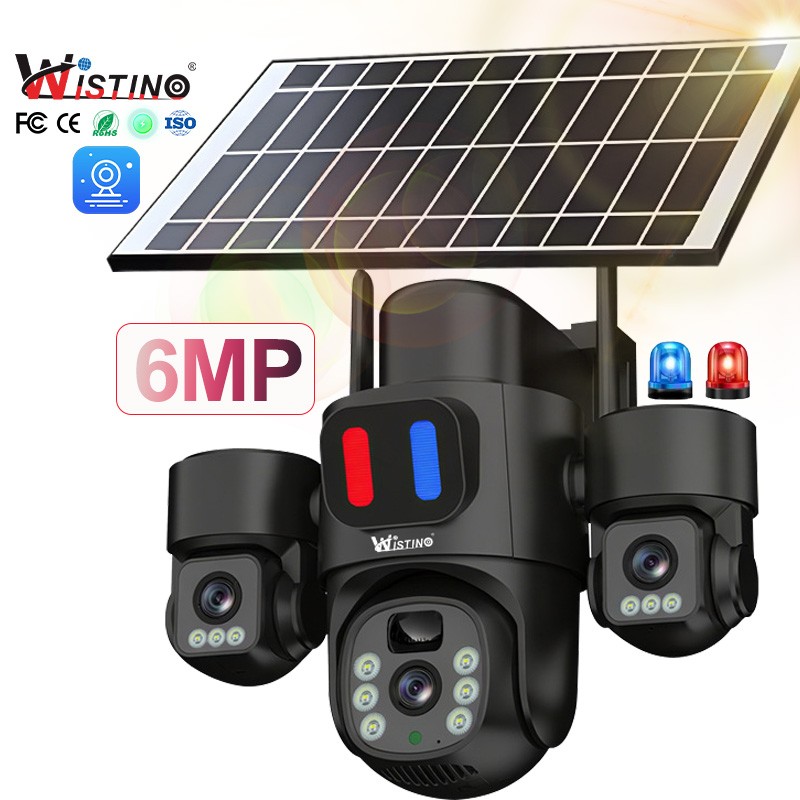 Solar WiFi Camera Supplier - Three Lens Red Blue Alarm