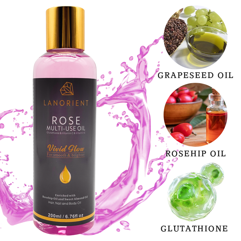 Private Label LANORIENT Vitamin C Skin Whitening Moisturizing Rose Oil Body Care Whitening Massage Oil for Women