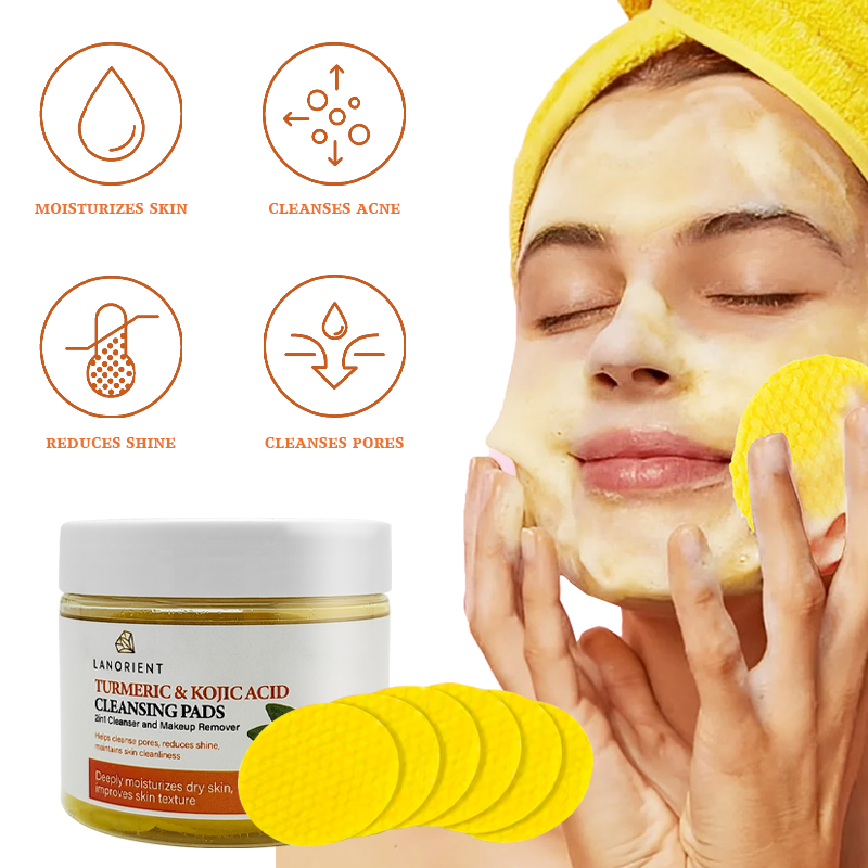 Tiktok Hot Sell Face and Body Skin Glow Whitening Kojic Acid Turmeric Cleaning Pads Can Be Used to Remove Makeup