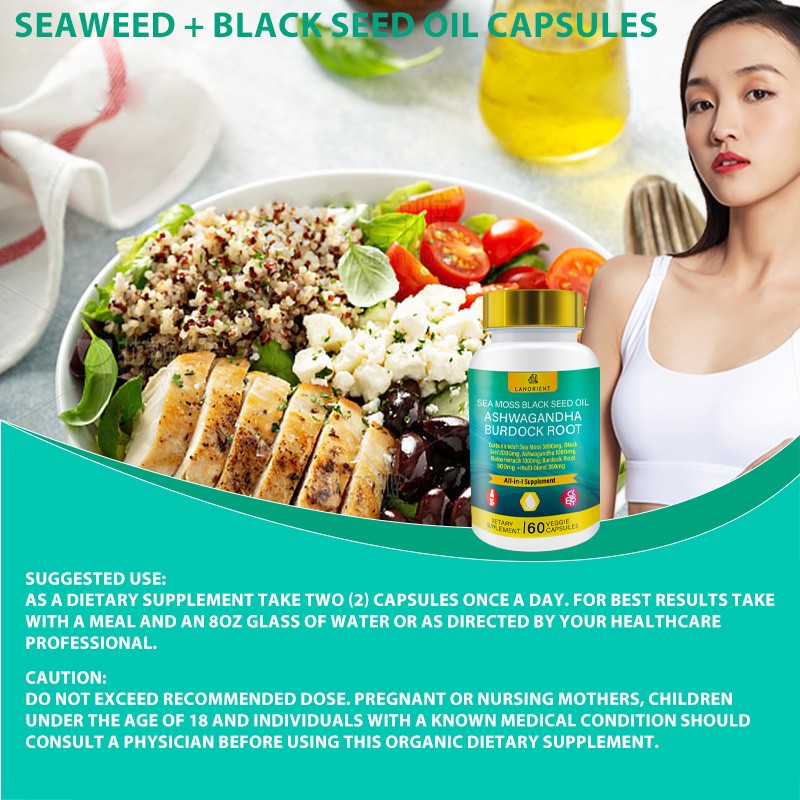 Private Label Available Organic Ron & 92 Minerals Supports Thyroid Health Immunity & Detox Vegan1000mg Sea Moss Capsules