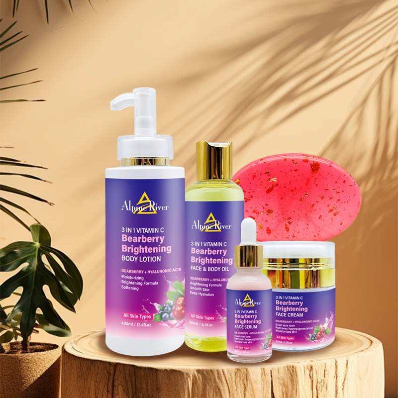 Private Label Organic Vitamin C Skin Whitening Brightening and Dark Spot Removal Arbutin Skin Care Set for Black Women