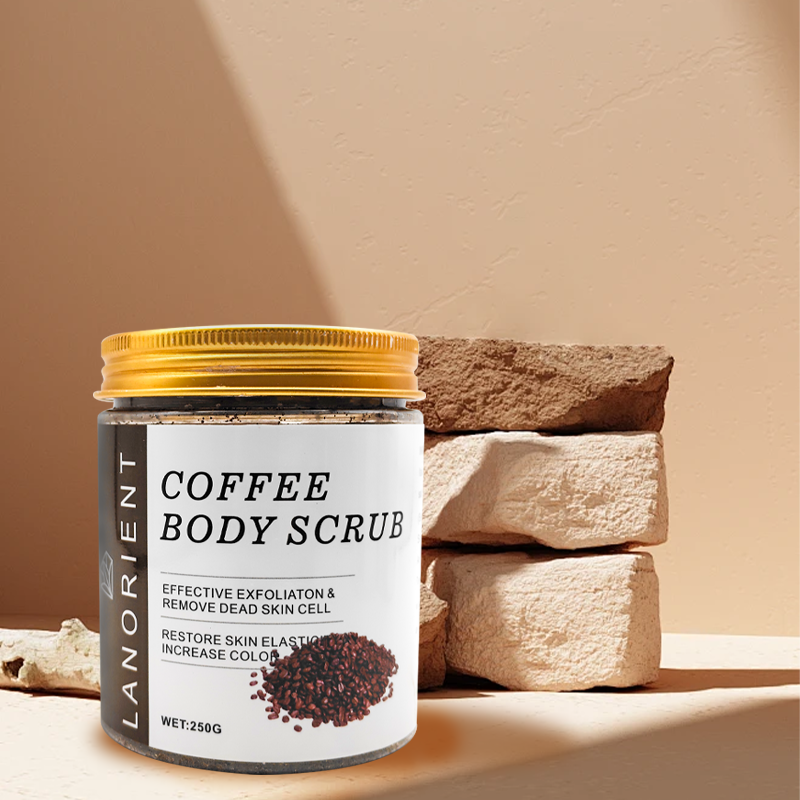 Private Label LANORIENT Vitamin C Skin Exfoliating Whitening Coffee Deep Cleansing Face Body Scrub for All Skin Types