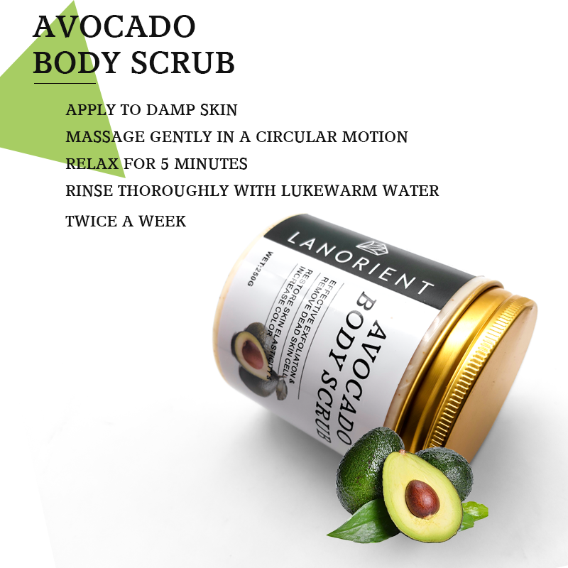 OEM Custom Logo Organic Vitamin C Skin Exfoliating Moisturizing Body Scrub Sea Salt Avocado Scrub Foe for All Skin Types