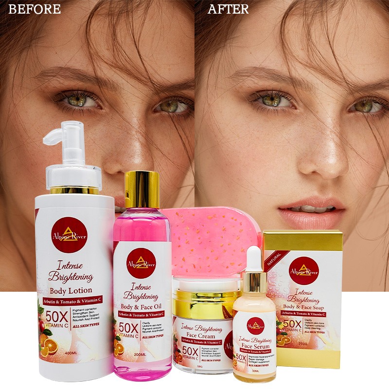 Private Label Natural Organic Vegan Vitamin C Arbutin Skin Whitening And Moisturizing Tomato Skin Care Set For Dark Skin