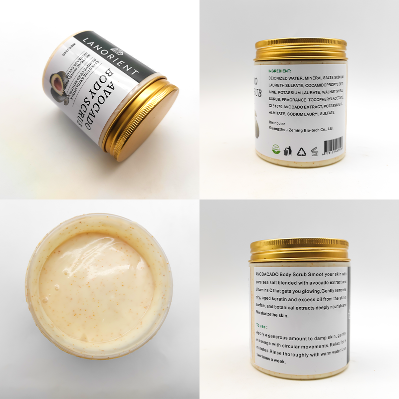 OEM Custom Logo Organic Vitamin C Skin Exfoliating Moisturizing Body Scrub Sea Salt Avocado Scrub Foe for All Skin Types