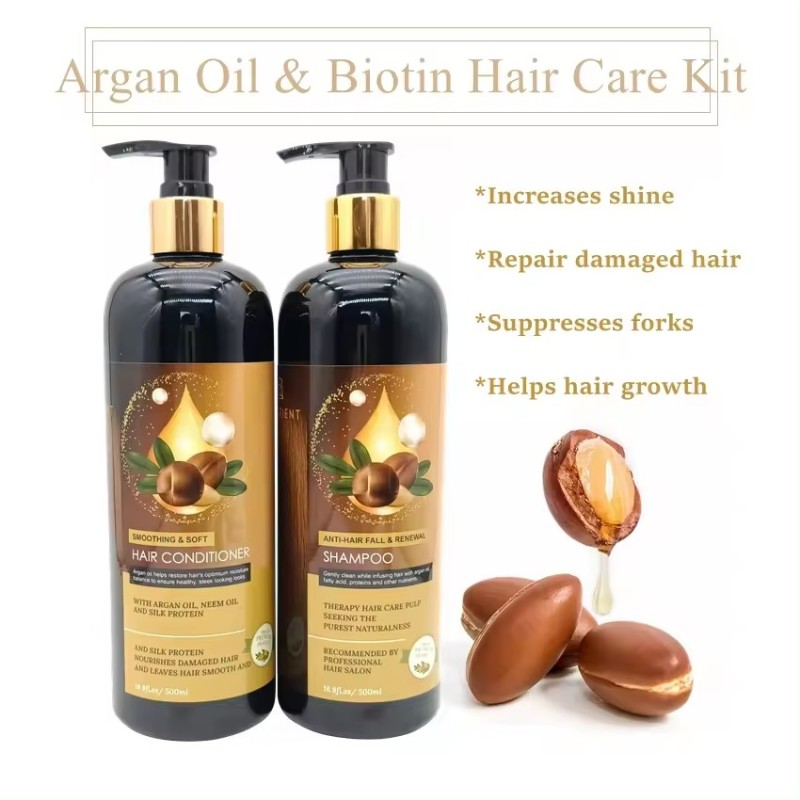 Private Label Biotin Hair Organic Argan Protein Care Sulfate Free Hair-Loss Prevention, Refreshing, Shampoo and Conditioner