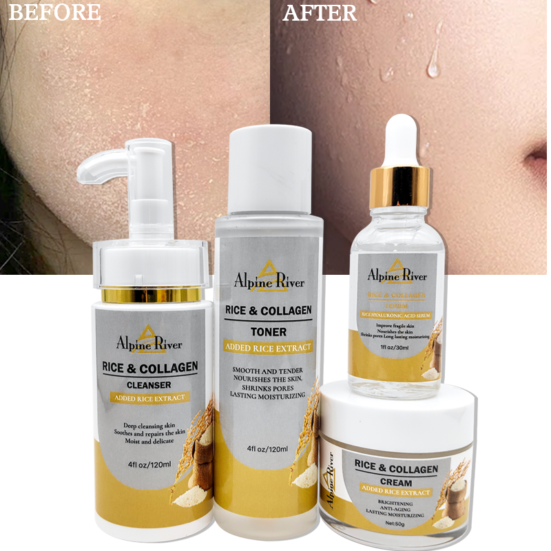 Private Label Korea Skin Care Products Organic Vitamin C Rice Facial Skin Moisturizing and Brightening Skin Care Set (New)